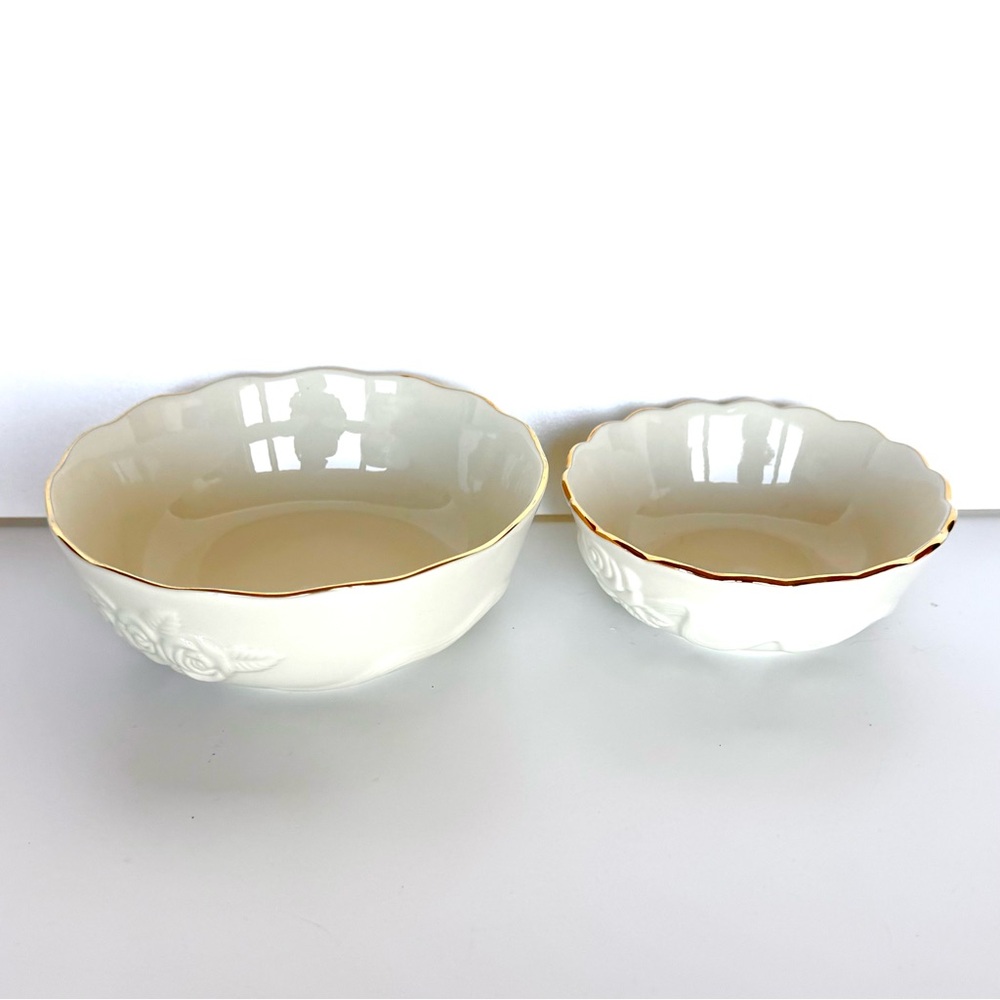 Lenox Ivory Rose Blossom Bowls Gold Trim Porcelain Set Of 2 NEW - Picture 9 of 16